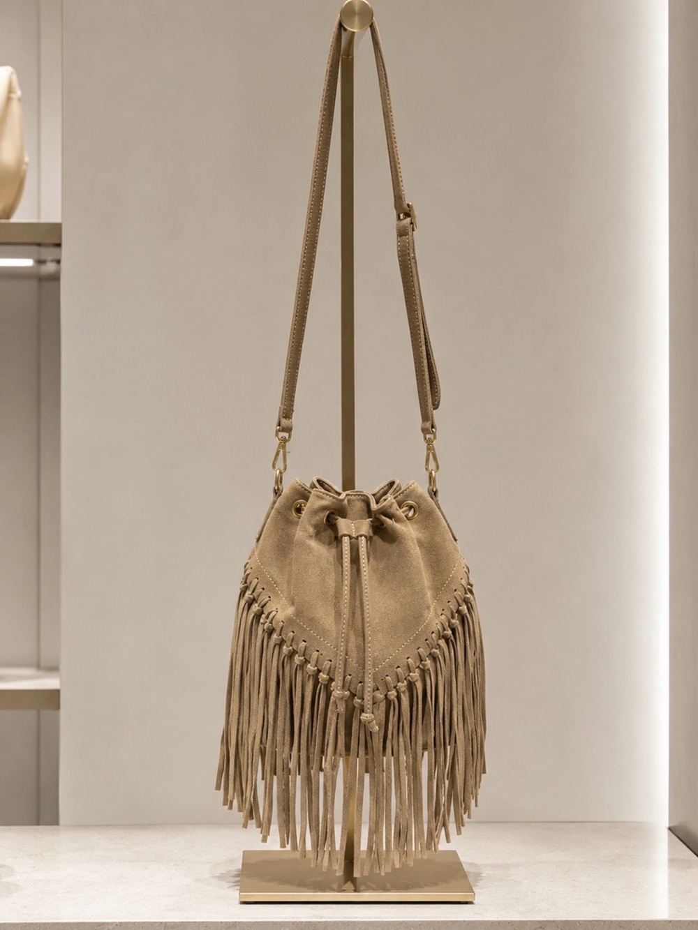 Diva’s Bag Italy Genuine Leather Fringe Bucket Bag – Boho Crossbody Suede Purse